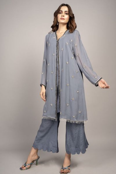 jacket style stone work kurti