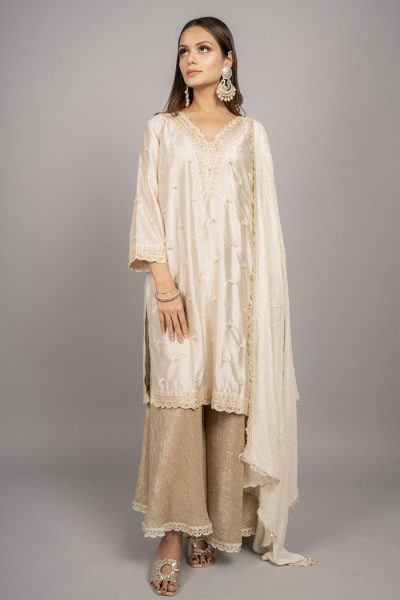 kashmiri silk kurta with crush dupatta